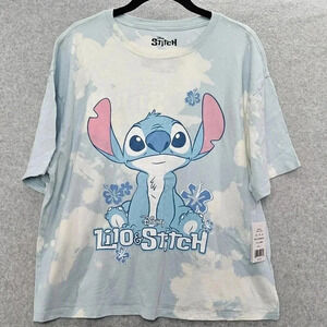 Disney Lelo and Stitch Graphic Short Sleeve Cropped Tee Juniors Size Lg‎
